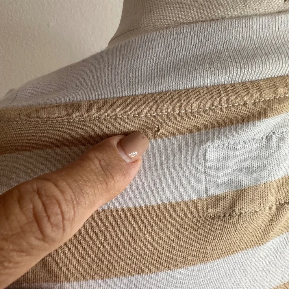 Guess Long Sleeve T-Shirt Mens Large Tan White‎ Striped Embroidered Logo